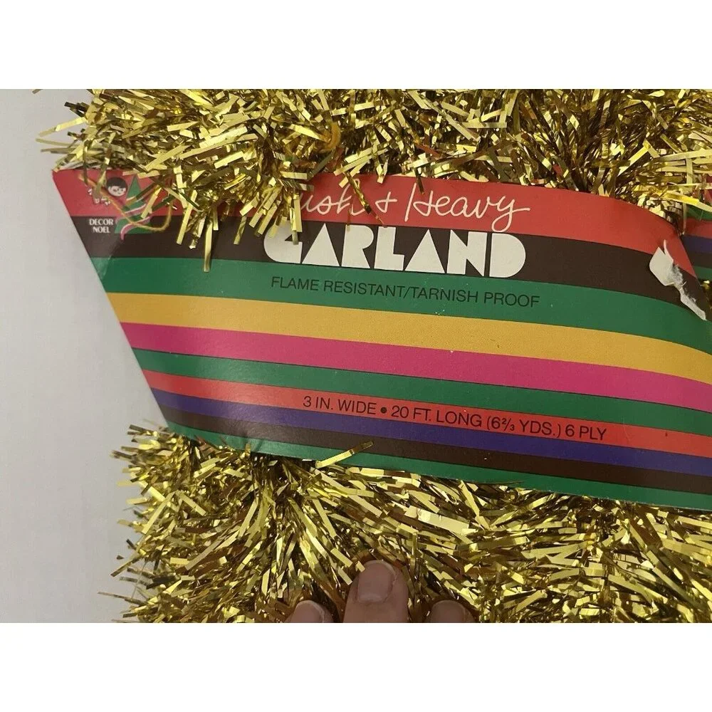 Vintage Lush & Heavy Christmas Tree Garland Tinsel Gold 3